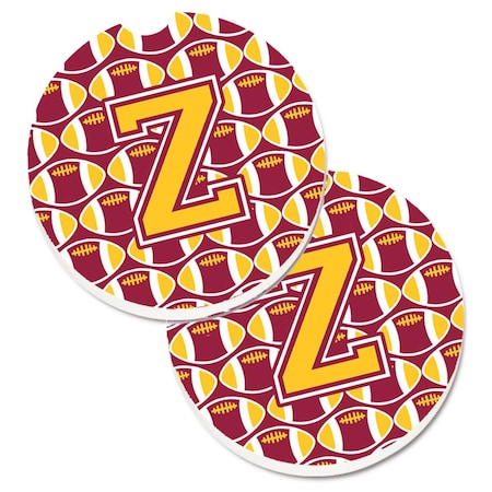 Carolines Treasures Letter Z Football Maroon and Gold Set of 2 Cup Holder Car Coaster CJ1081-ZCARC